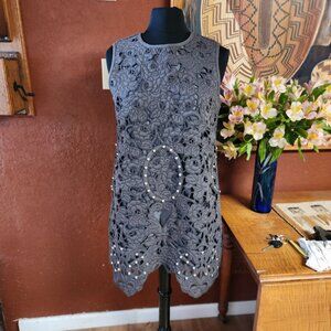 Unusual Manoush Jardin de Roses Embroidered Studded Grey Dress size 10 Lined